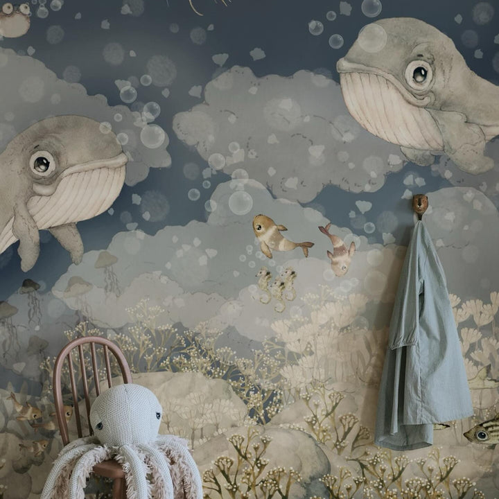 Kids Custom Wall Mural - Water Song Deep Blue