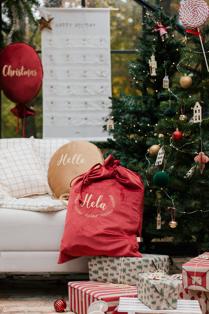 Sac de Noël personnalisé en velours rouge
