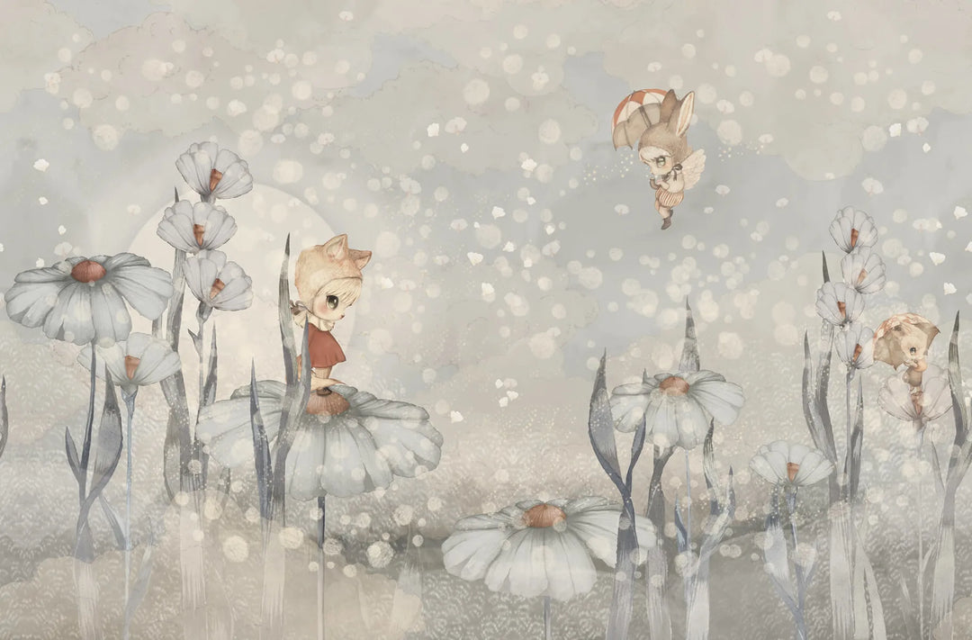 Kids Custom Wall Mural - Bloomy Fields Of Marion In Blue