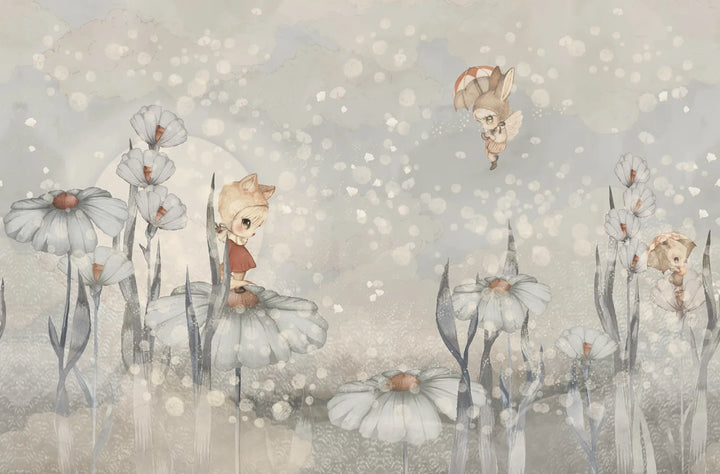 Kids Custom Wall Mural - Bloomy Fields Of Marion In Blue