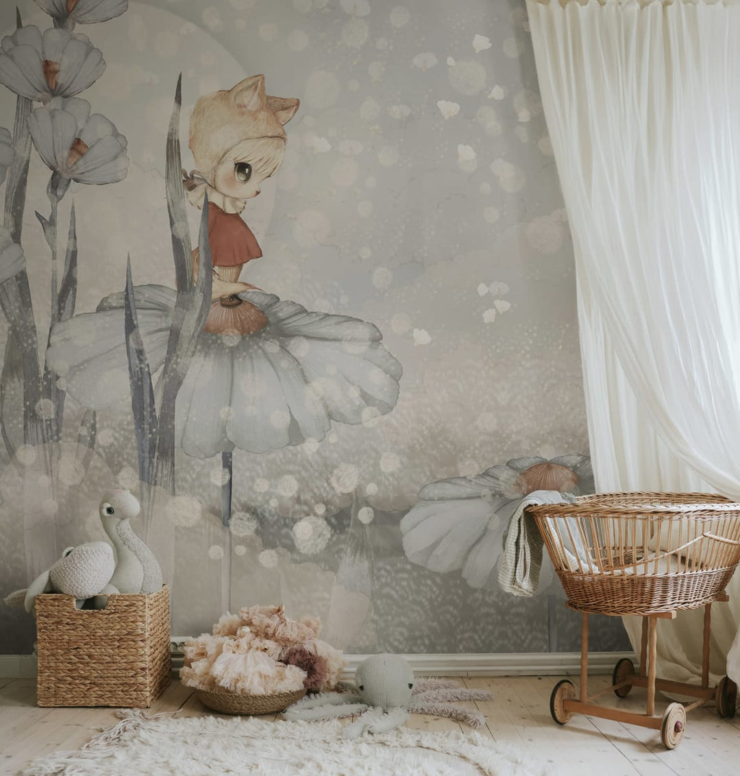 Kids Custom Wall Mural - Bloomy Fields Of Marion In Blue