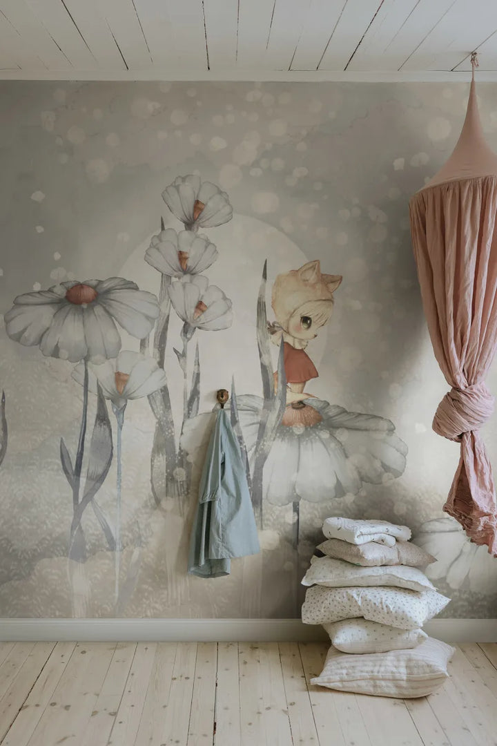 Kids Custom Wall Mural - Bloomy Fields Of Marion In Blue