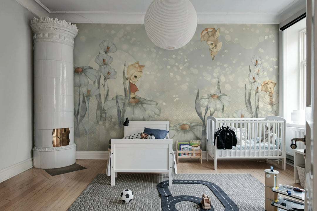 Kids Custom Wall Mural - Bloomy Fields Of Marion In Blue