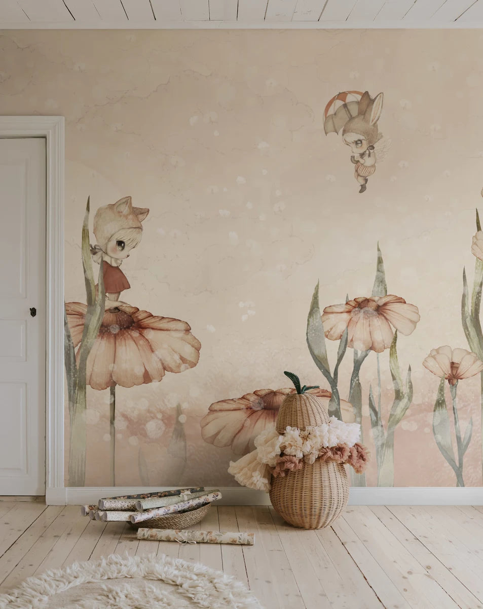 Kids Custom Wall Mural - Bloomy Fields Of Marion In Pink