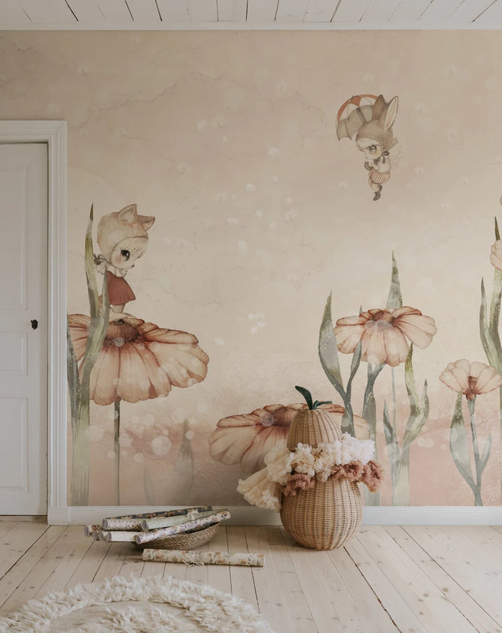 Kids Custom Wall Mural - Bloomy Fields Of Marion In Pink