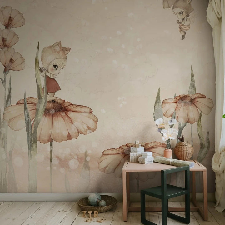 Kids Custom Wall Mural - Bloomy Fields Of Marion In Pink