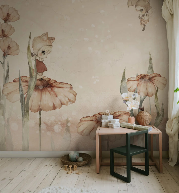 Kids Custom Wall Mural - Bloomy Fields Of Marion In Pink