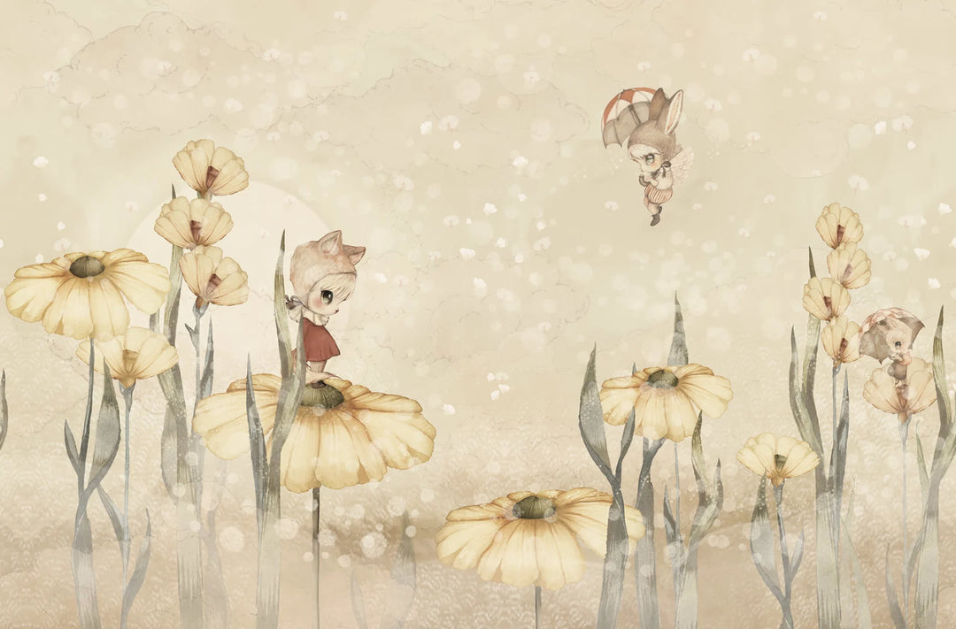 Kids Custom Wall Mural - Bloomy Fields Of Marion Warm Yellow