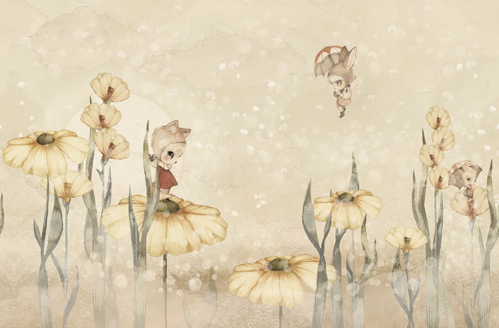 Kids Custom Wall Mural - Bloomy Fields Of Marion Warm Yellow