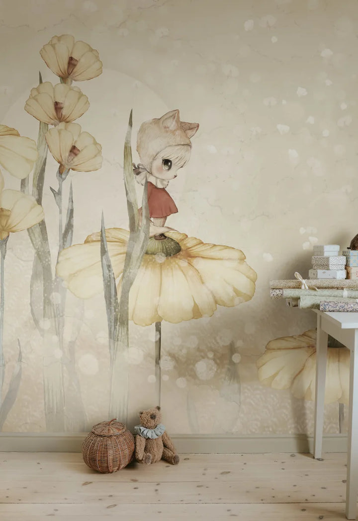 Kids Custom Wall Mural - Bloomy Fields Of Marion Warm Yellow