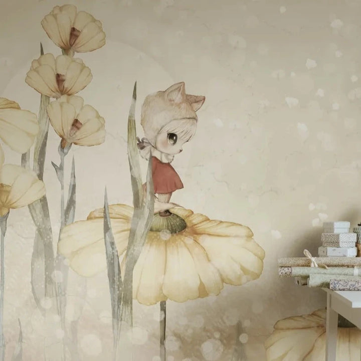 Kids Custom Wall Mural - Bloomy Fields Of Marion Warm Yellow