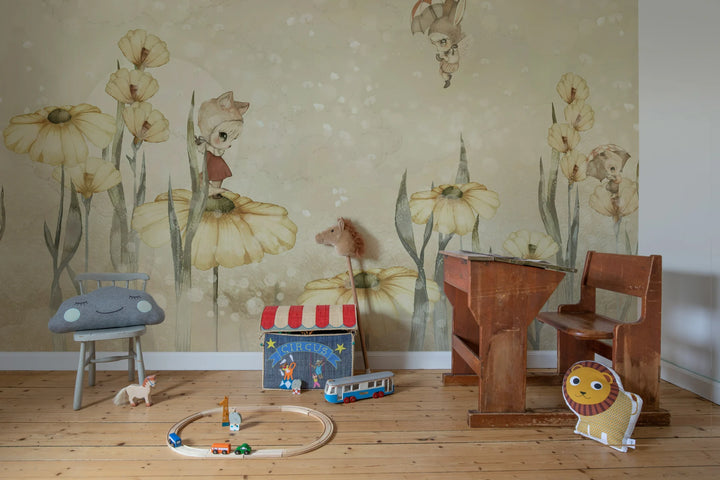 Kids Custom Wall Mural - Bloomy Fields Of Marion Warm Yellow