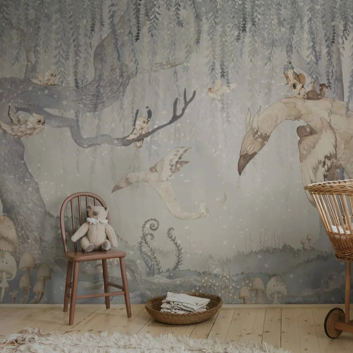 Benutzerdefinierte Wandbild für Kinder - Traum Wald Junge Blau Grau