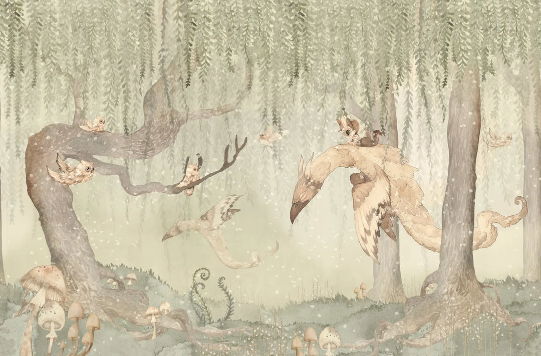 Benutzerdefinierte Wandbild für Kinder - Traum Wald Junge Grün