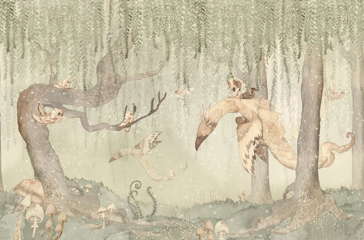 Benutzerdefinierte Wandbild für Kinder - Traum Wald Junge Grün