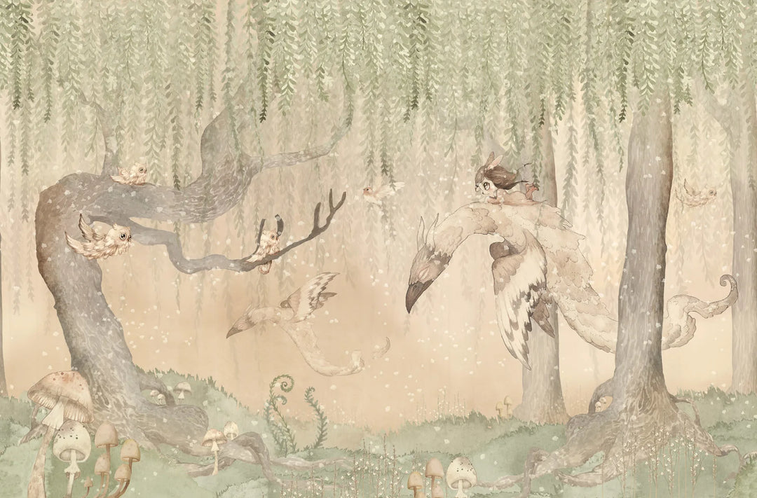 Kids Custom Wall Mural - Dream Forest Girl Green Rose