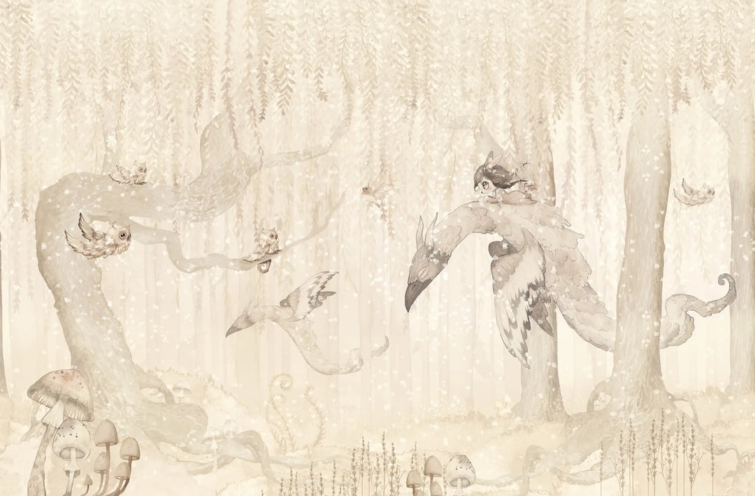 Kids Custom Wall Mural - Dream Forest Girl Off White