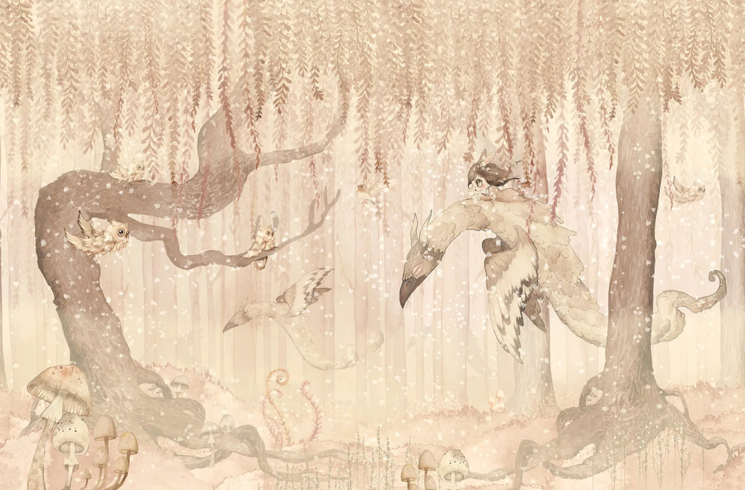 Benutzerdefinierte Wandbild für Kinder - Traumwald Mädchen Sandy Pink