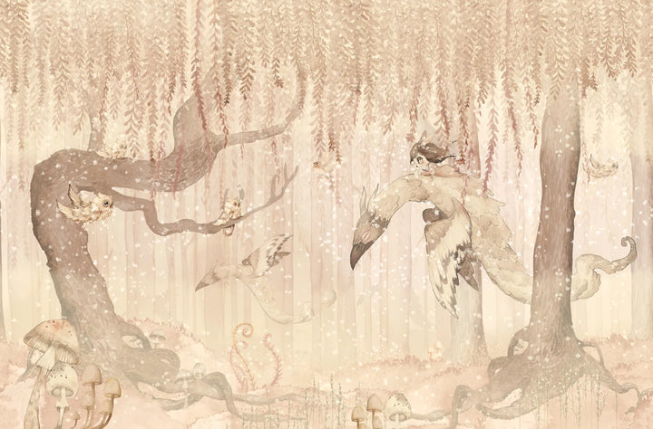 Benutzerdefinierte Wandbild für Kinder - Traumwald Mädchen Sandy Pink