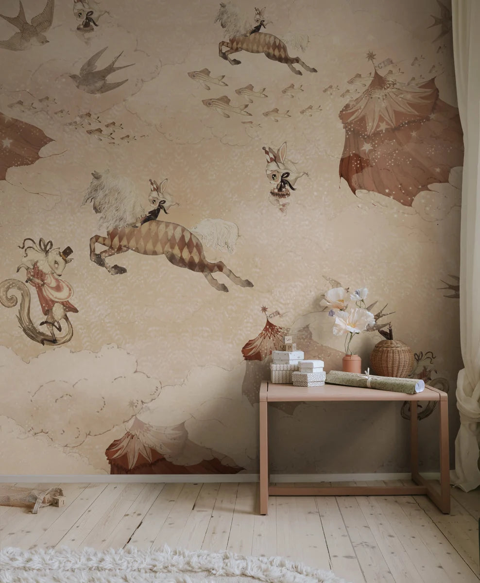 Benutzerdefinierte Wandbild für Kinder - Flying Circus Misty Pink