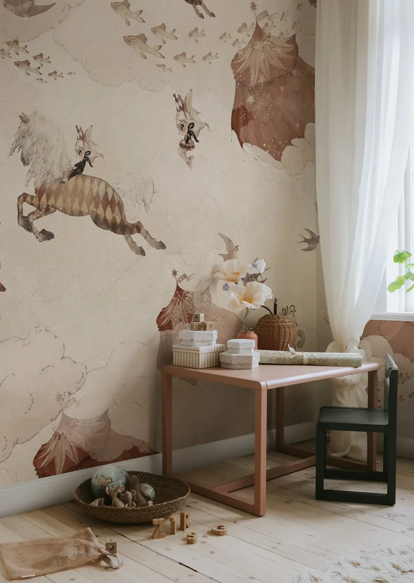 Individuelles Wandbild für Kinder - Flying Circus Sandy White