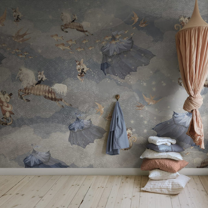 Benutzerdefinierte Wandbild für Kinder - Flying Circus Sky Blue
