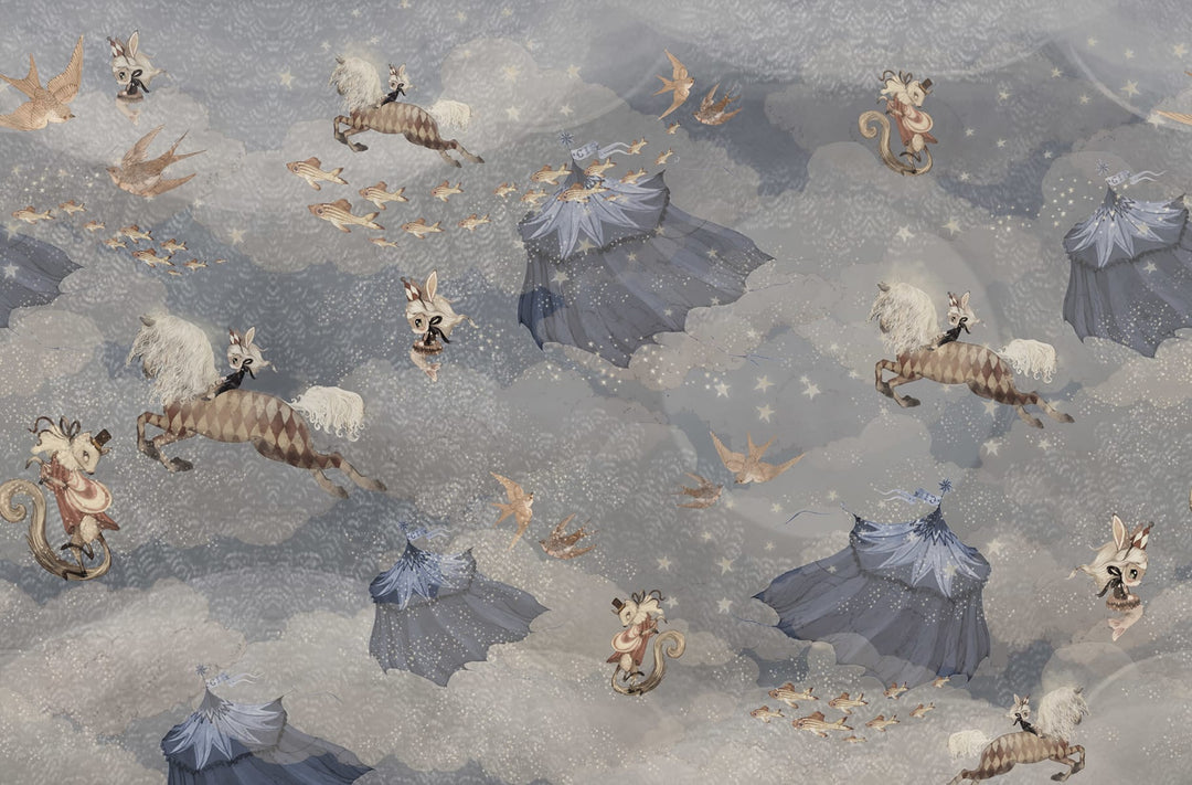 Benutzerdefinierte Wandbild für Kinder - Flying Circus Sky Blue