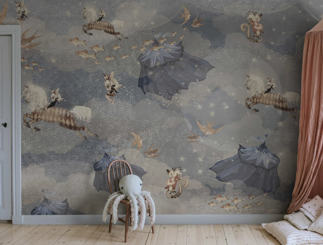 Benutzerdefinierte Wandbild für Kinder - Flying Circus Sky Blue