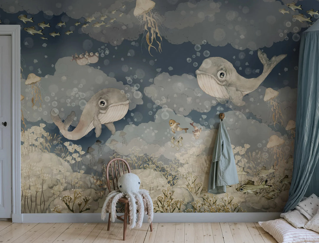 Kids Custom Wall Mural - Water Song Deep Blue