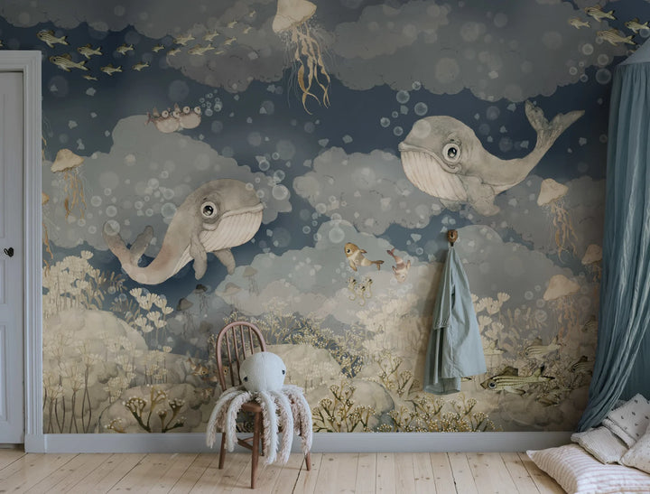 Kids Custom Wall Mural - Water Song Deep Blue