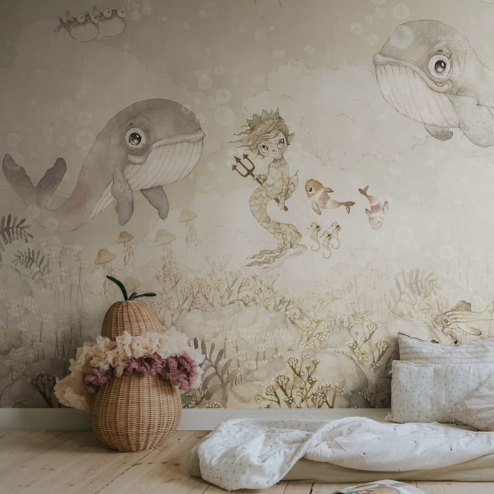 Kids Custom Wall Mural - Water Song Off White