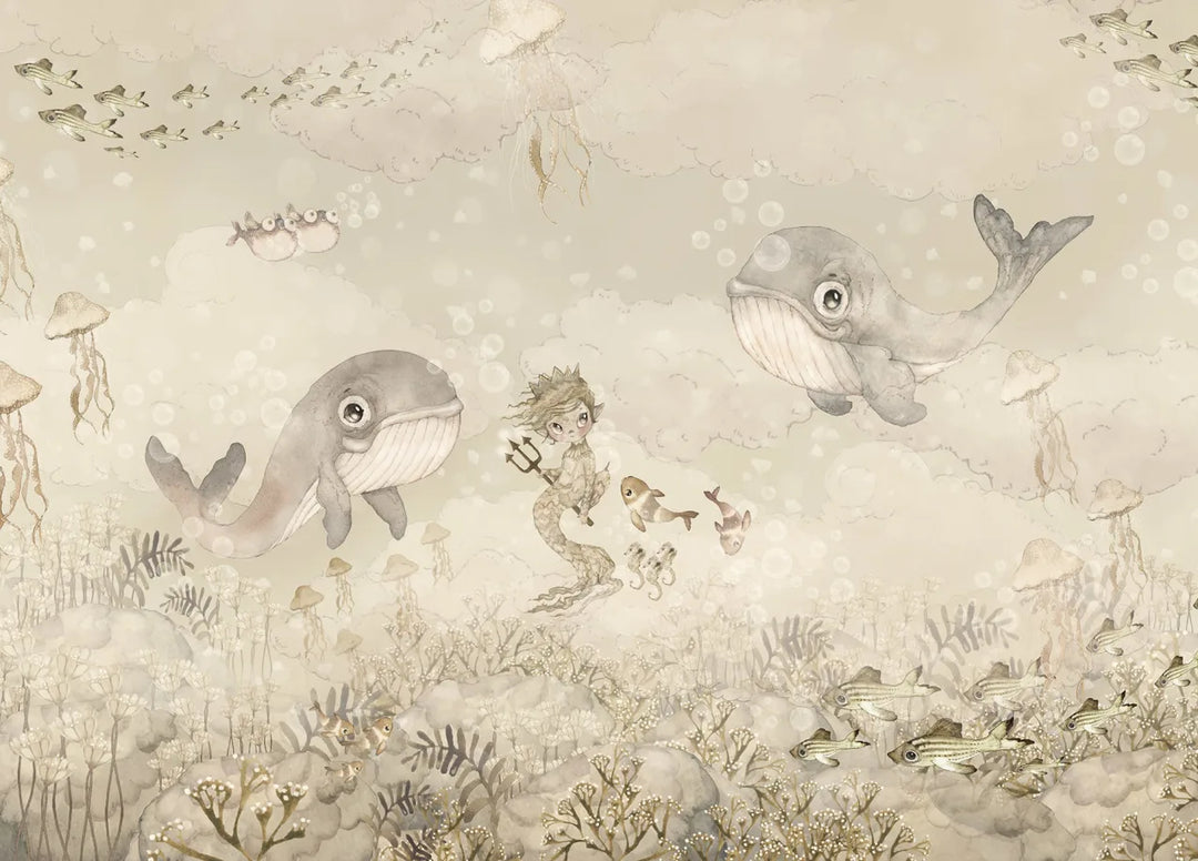 Kids Custom Wall Mural - Water Song Off White