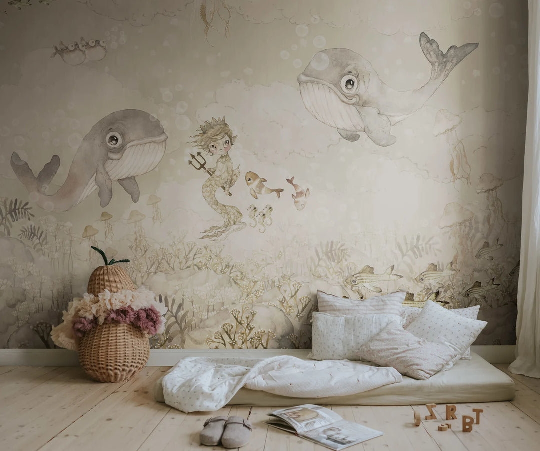 Kids Custom Wall Mural - Water Song Off White