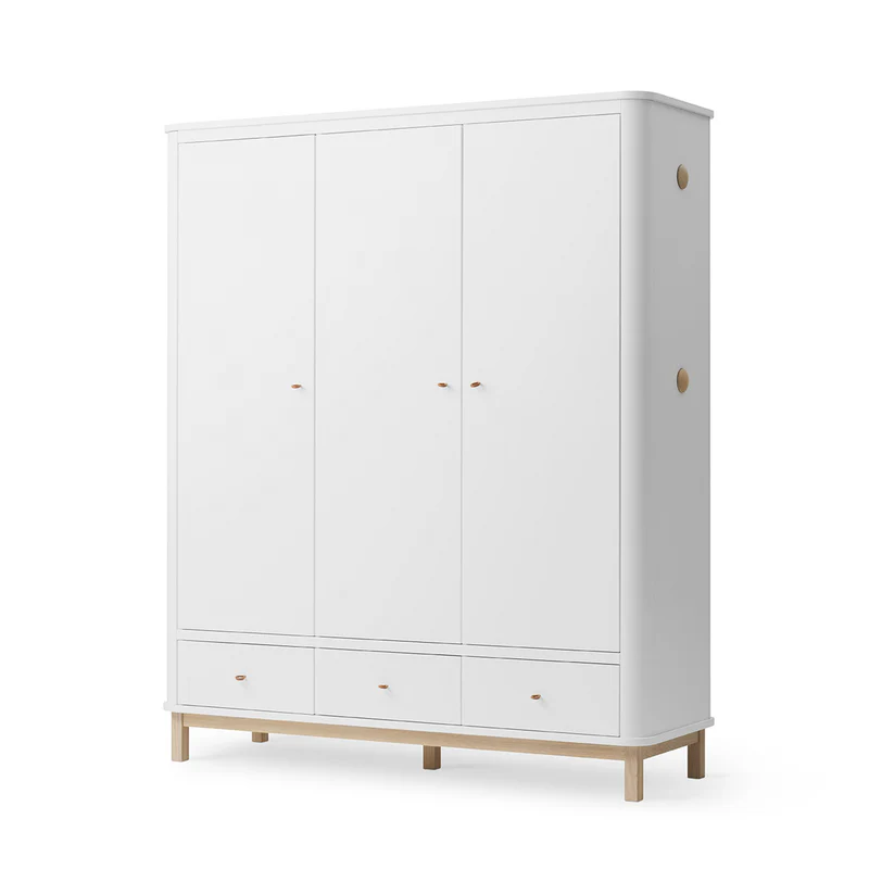 Oliver Furniture Wood Wardrobe 3 Door - White |Oak