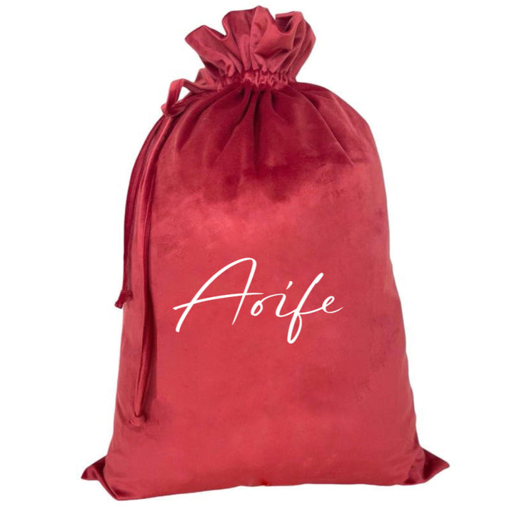 Sac de Noël personnalisé en velours rouge