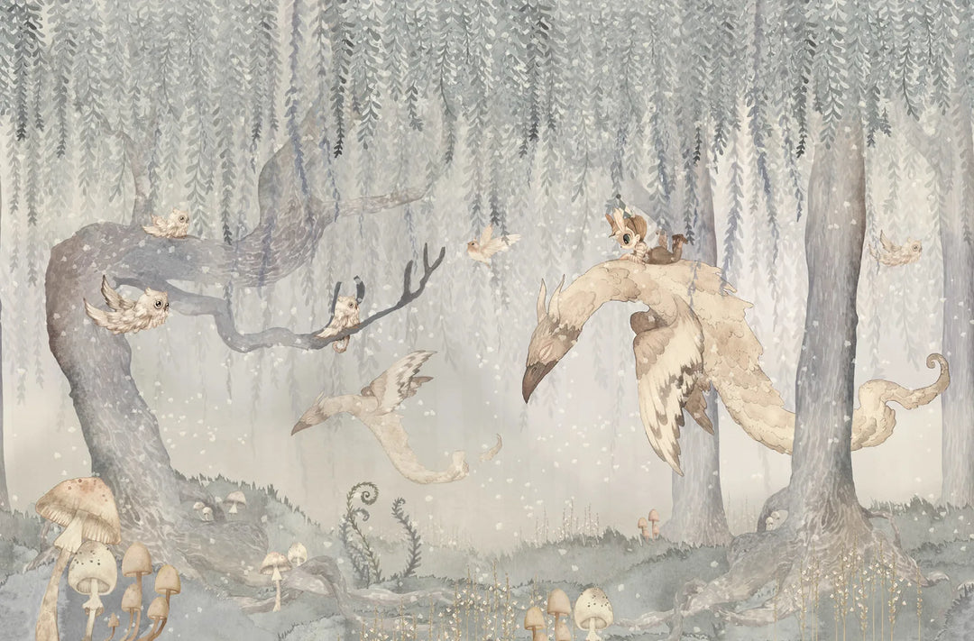 Benutzerdefinierte Wandbild für Kinder - Traum Wald Junge Blau Grau