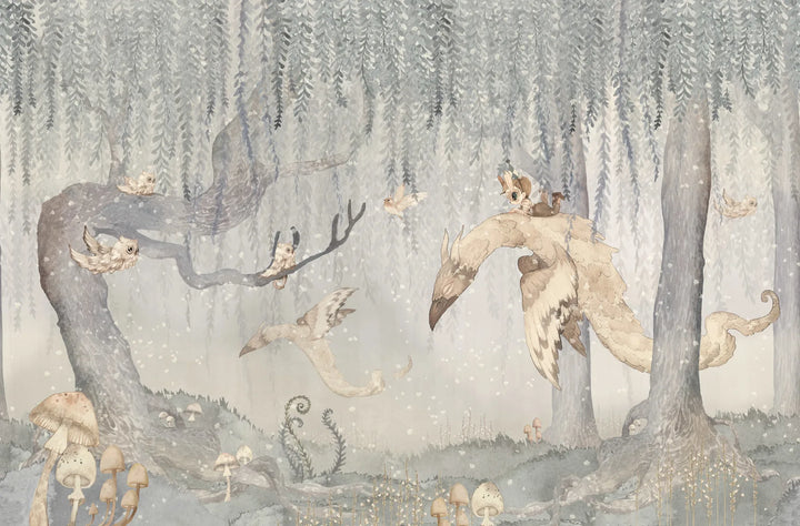 Benutzerdefinierte Wandbild für Kinder - Traum Wald Junge Blau Grau