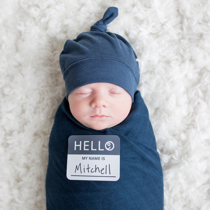 Hello World Baby Wickel- und Mützenset - Marineblau