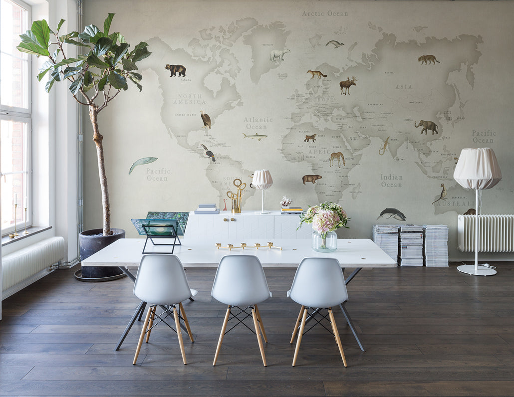 Individuelles Wandbild für Kinder - Weltkarte der Tiere