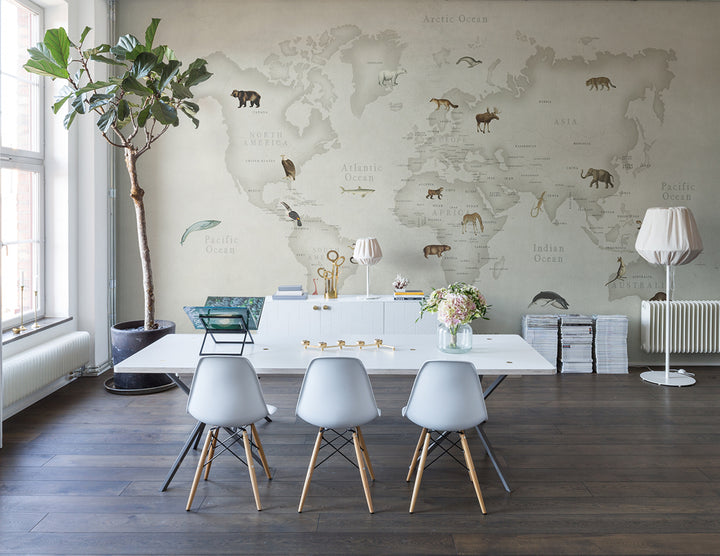Individuelles Wandbild für Kinder - Weltkarte der Tiere