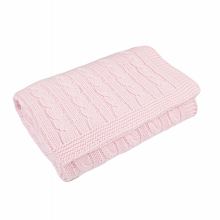 Cable Knit Cotton Baby Blanket - Baby Pink