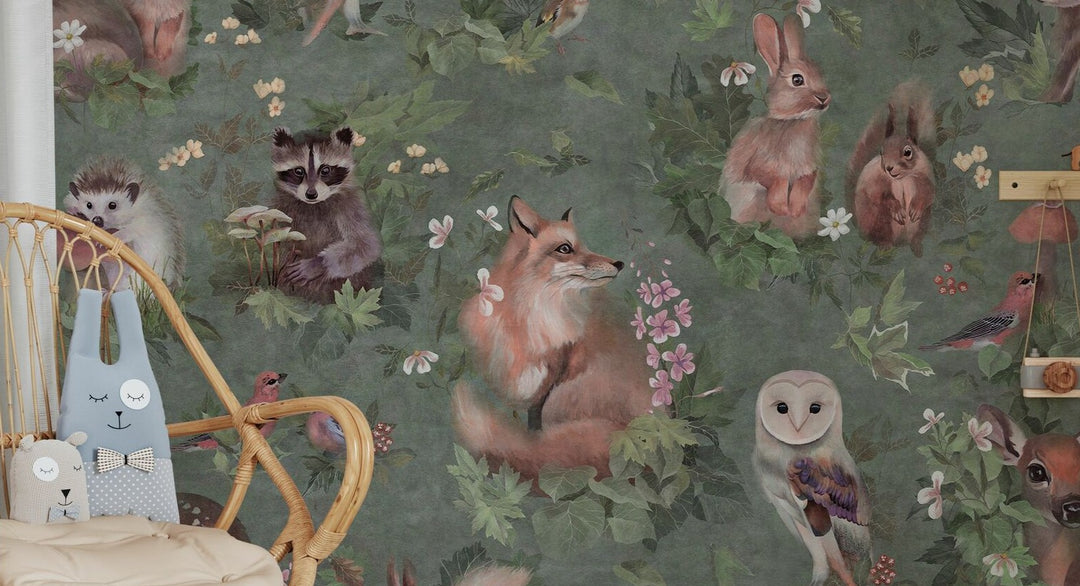 Benutzerdefinierte Wandbild für Kinder - Waldfreunde Hellgrün