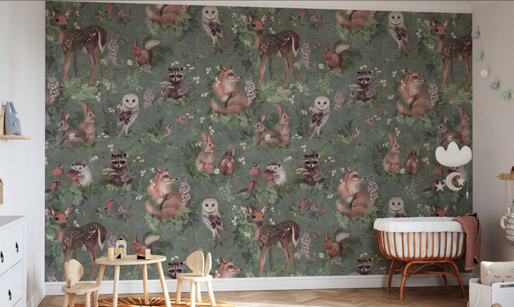 Benutzerdefinierte Wandbild für Kinder - Waldfreunde Hellgrün