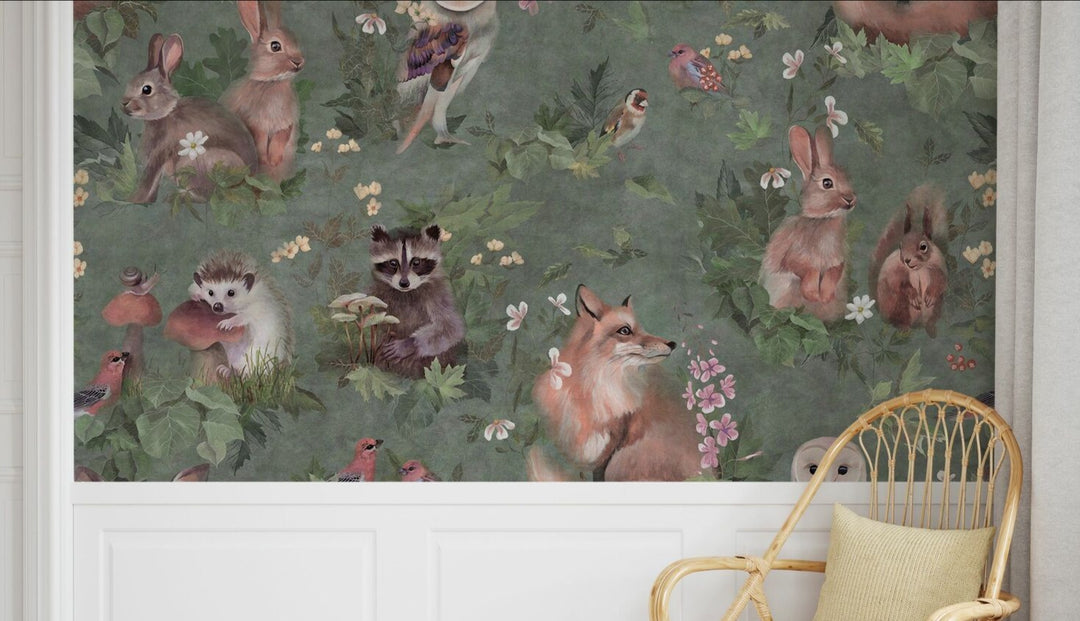 Benutzerdefinierte Wandbild für Kinder - Waldfreunde Hellgrün
