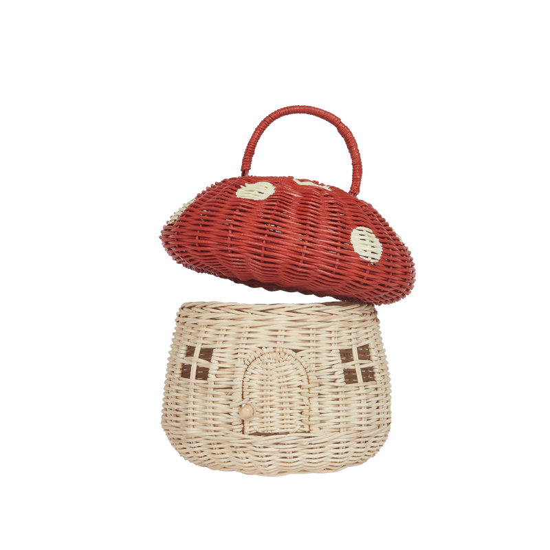 Olli Ella Rattan Mushroom Basket - Red