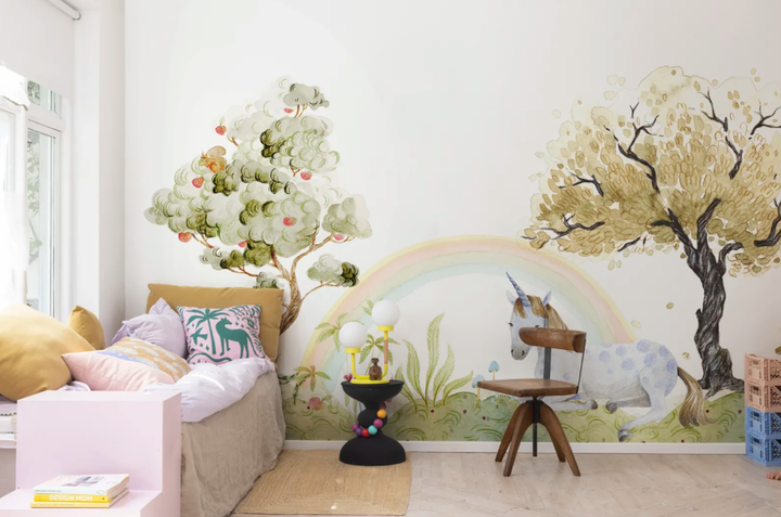 Benutzerdefinierte Wandbild für Kinder - Einhorn Traum Regenbogen