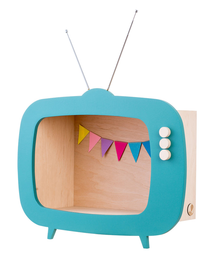 Up Warsaw Kids TV Wooden Shelf - Ocean Green