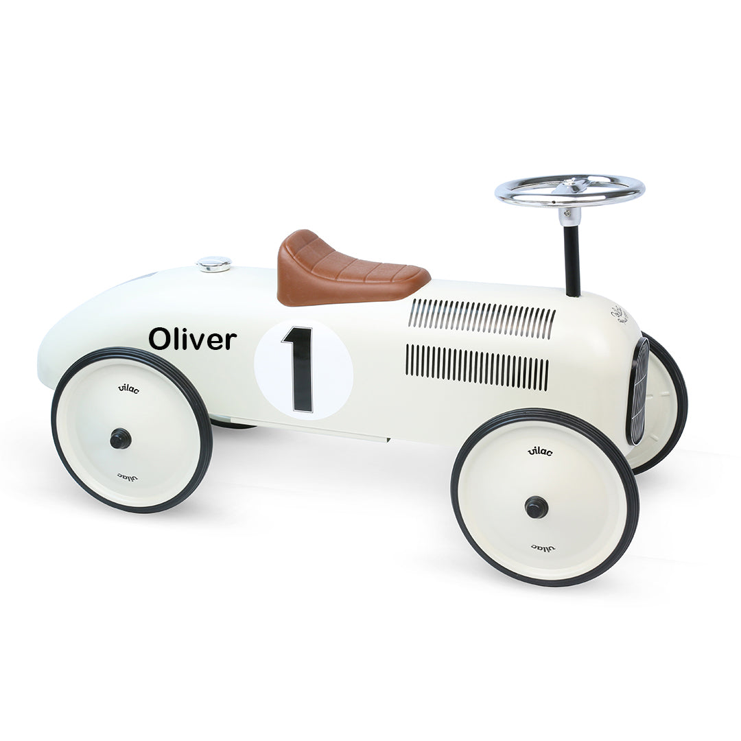Personalised Vilac Vintage Ride On Car Off White Josh Jenna