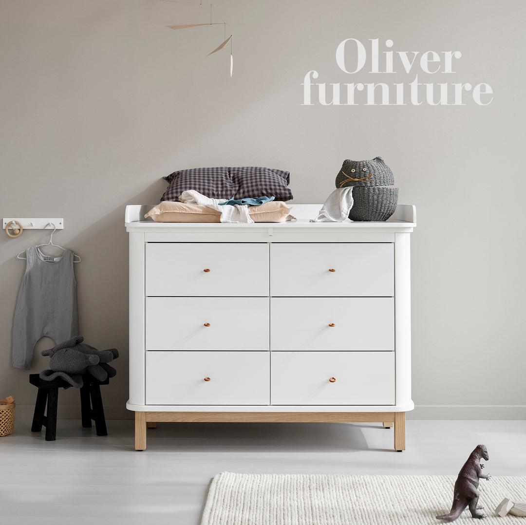 Oliver Furniture Nursery 6 Drawer Dresser (with changer top) - White/Oak
