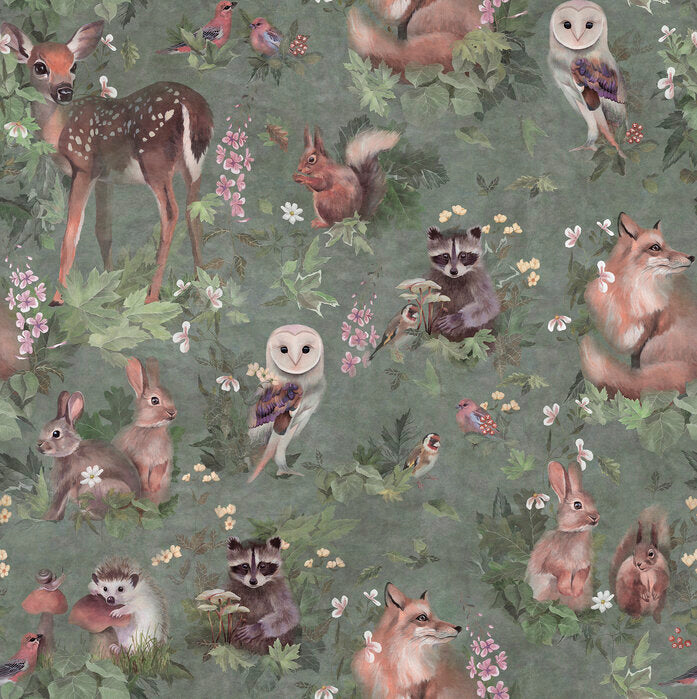 Benutzerdefinierte Wandbild für Kinder - Waldfreunde Hellgrün